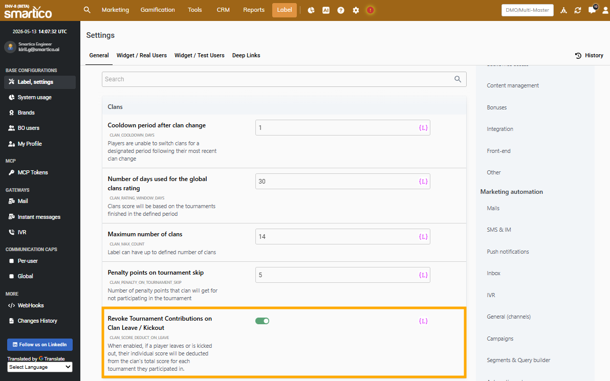 BO: Label settings for the post-behavior when a member leaves a Clan